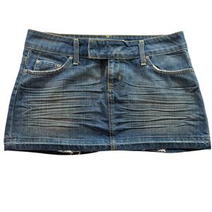Hippie Low Rise Denim Mini Skirt Blue Whiskered Cotton Size 27 Style 1452